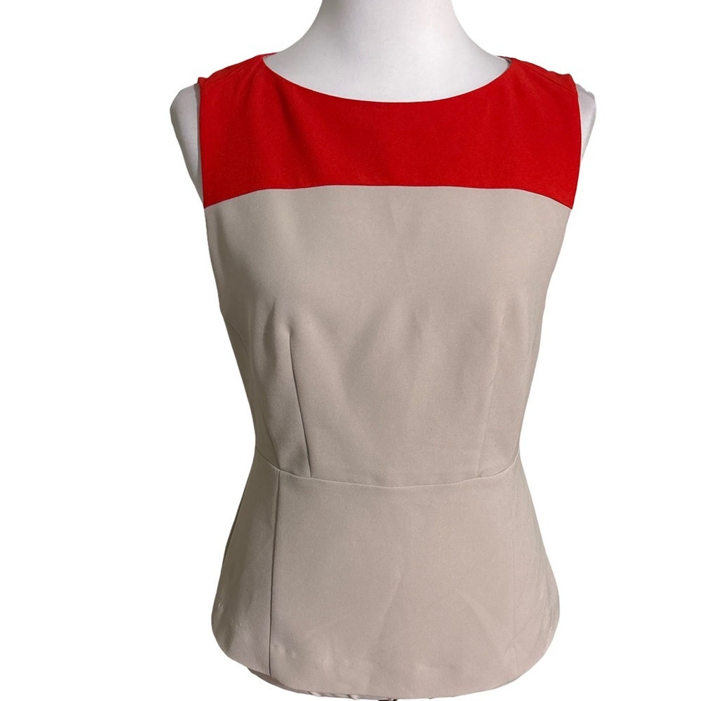 Banana Republic Red and Beige Colorblock Blouse